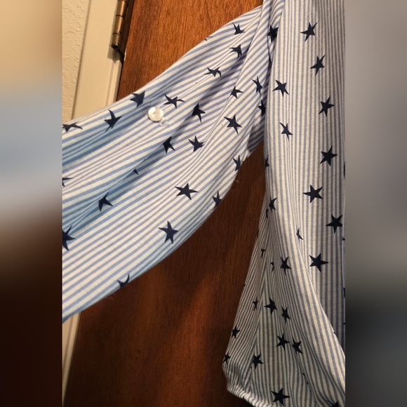 Eden & Olivia soft blue stripped star button front tie bottom top szM - Picture 4 of 8